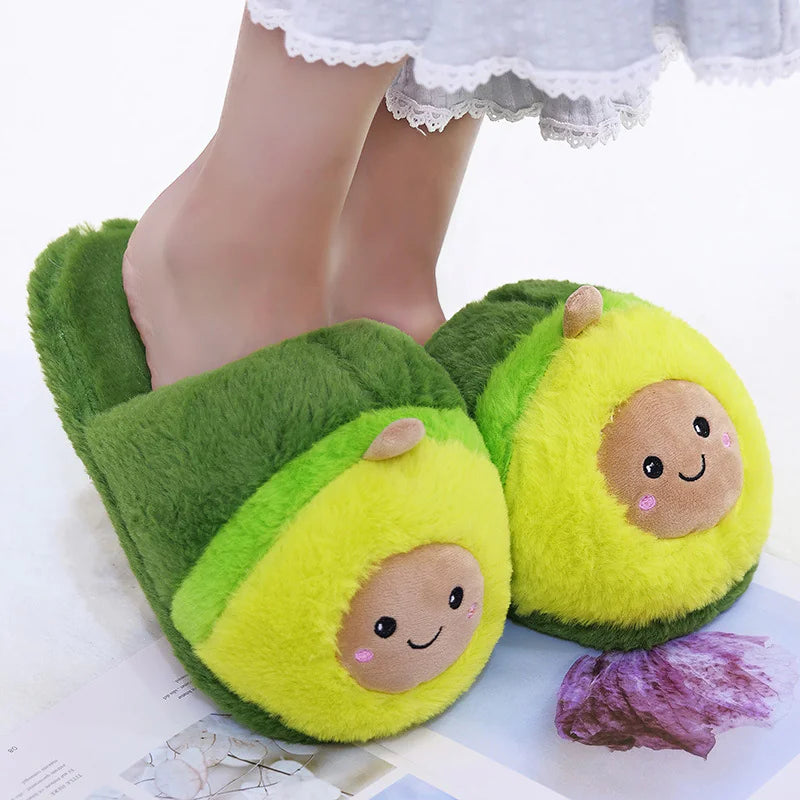 Cozy Cartoon Avocado Slippers with Thickened Warm Design