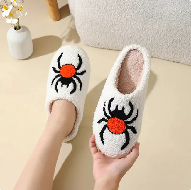 Spooky Spider Witch Hat Slippers – Halloween Non-Slip Warm House Shoes for Men & Women